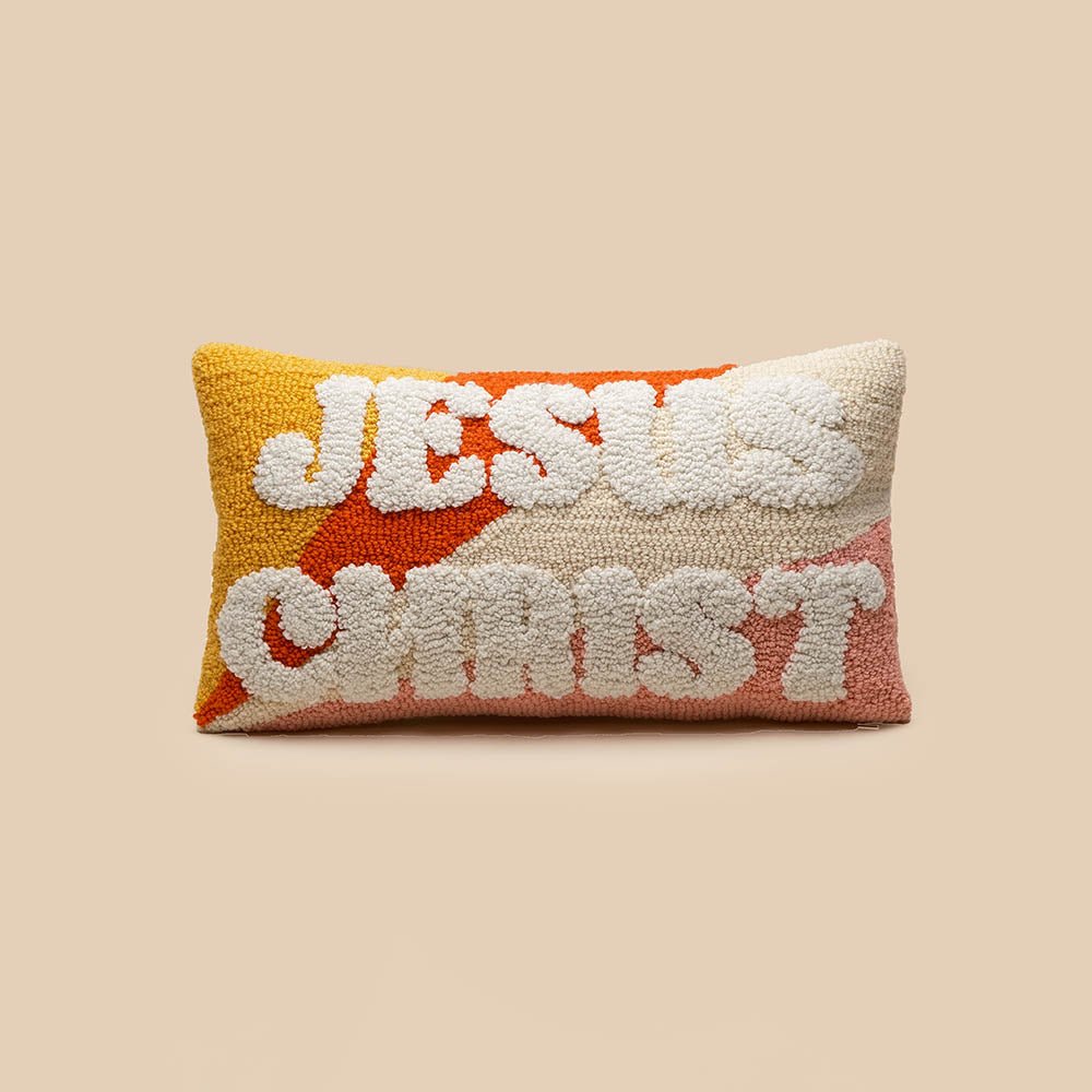 Fete - Fete Names of Jesus, Hand Tufted Throw Pillow - Jesus Christ, Romans 5:1, Christian Gift, Christian Home Decor