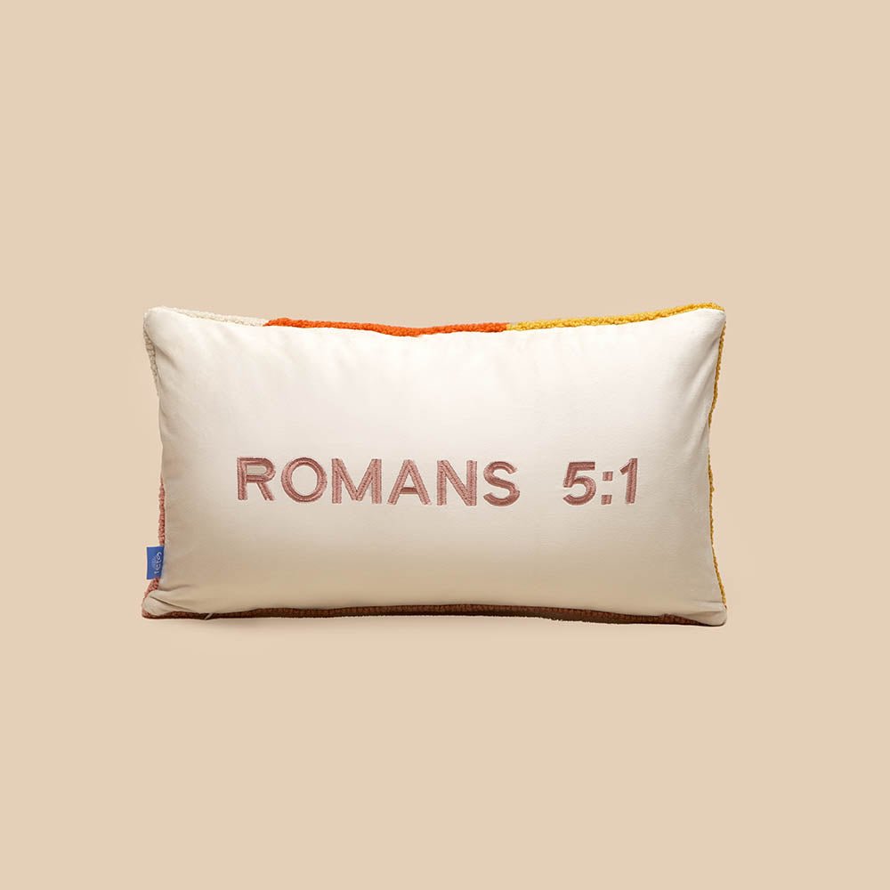 Fete - Fete Names of Jesus, Hand Tufted Throw Pillow - Jesus Christ, Romans 5:1, Christian Gift, Christian Home Decor